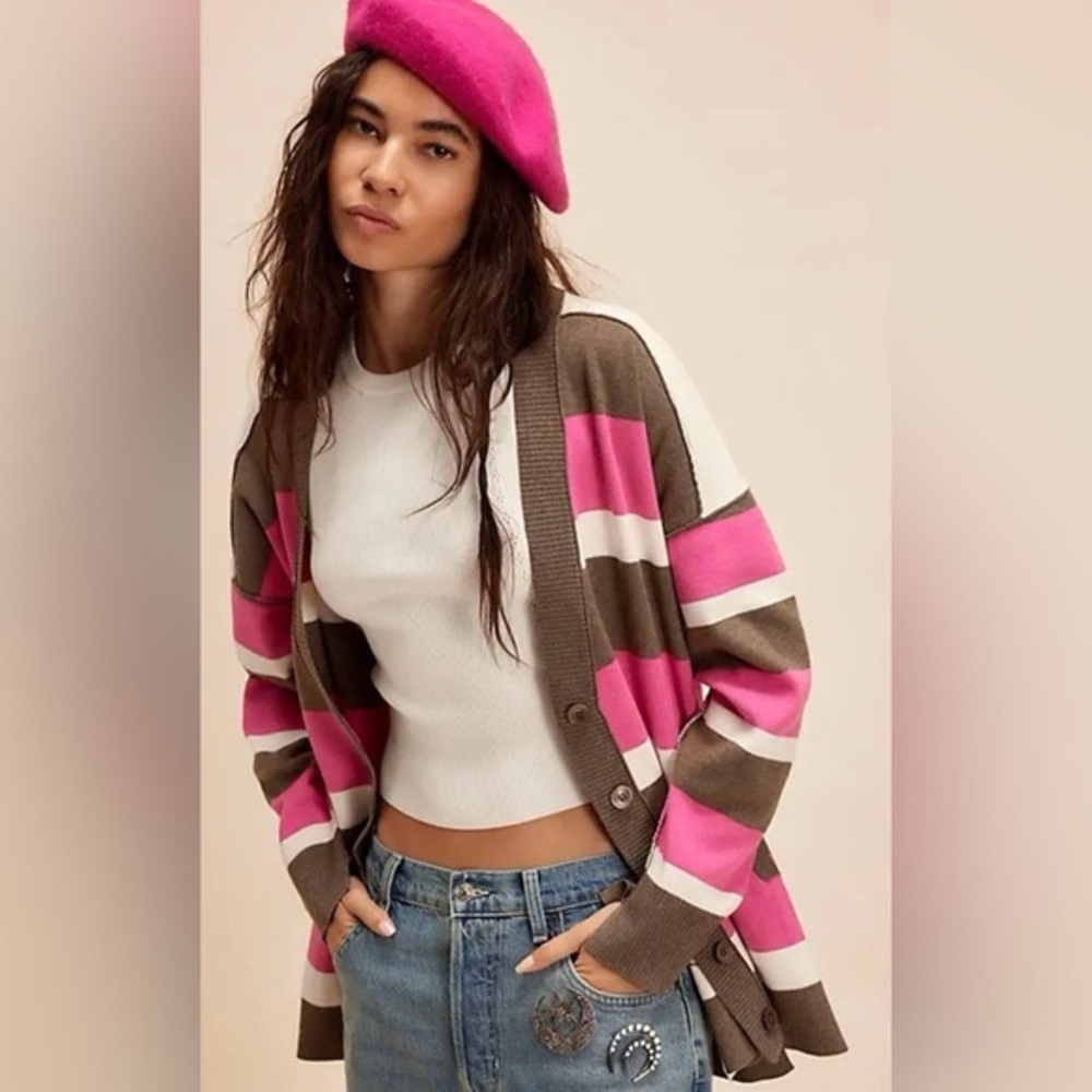 Free People League of Her Own Cardigan in Aurora Pinecone Combo NWOT